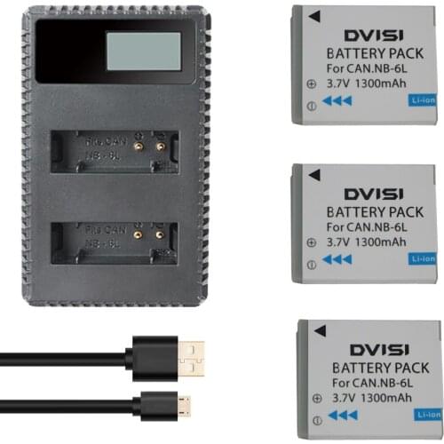 DVISI 3pc NB-6L NB6L NB 6L NB-6LH 1300mAh Camera Battery + USB Dual LCD Charger For CANON PowerShot SX240 SX260 HS IXY110 SD980