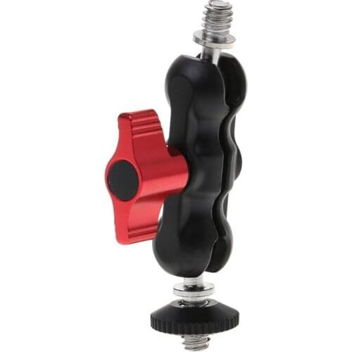 Double Ball Head Shoe Mount Adapter Arm 1/4\" Screw Portable GPS Phone LCD Monitor DV Video Light DSLR Camera