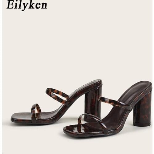 Eilyken Summer PVC Clear Square Toe Square heel Ladies Slippers Women Leopard Grain Jelly Sandals Shoes size 35-41