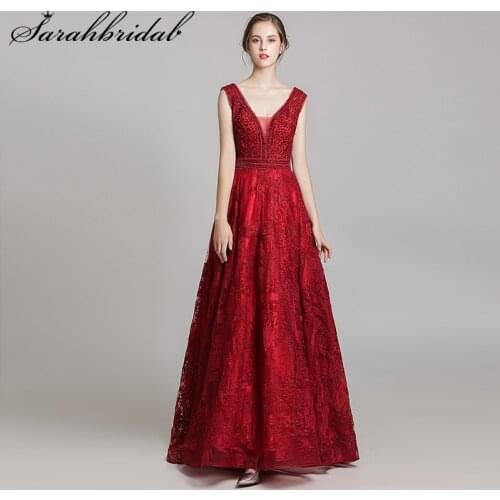Elegant Evening Dresses V Neck Sleeveless Empire Floor Length Party Gown Beads Embroidery Lady Arabic A Line Robe De Soiree 5487
