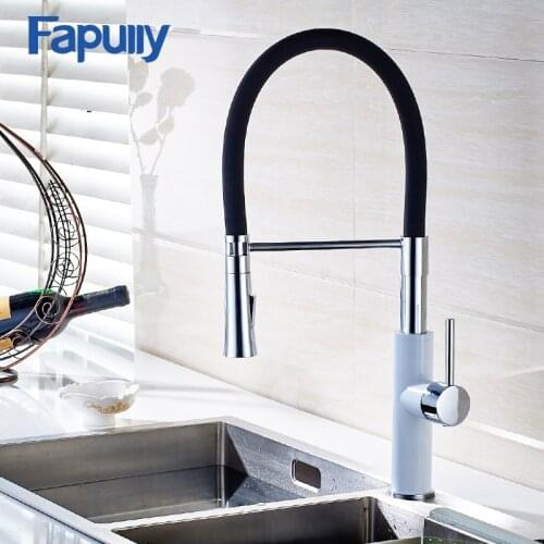 Fapully Kitchen Sink Faucet Pull Out White Chrome Swivel Mixer Sink Tap Water Torneira