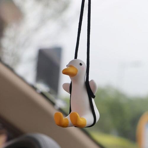 Gypsum Cute Anime Car Accessorie Swing Duck Pendant Auto Rearview Mirror Ornaments Birthday Gift Auto Decoraction Car Fragrance