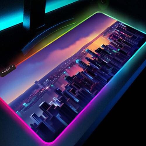 City Pc Gaming Accessories Mousepad Gamer Desktop 2077 Mouse Pad with Backlight Rgb Mat Led Giant Keyboard Mats Setup for Gamers