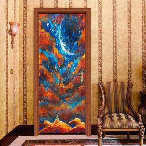 Art Oil Painting Door Wall Sticker Wallpaper Paint Corridor Door Decorative PVC Wall Stickers Bedroom Living Room Home Decor