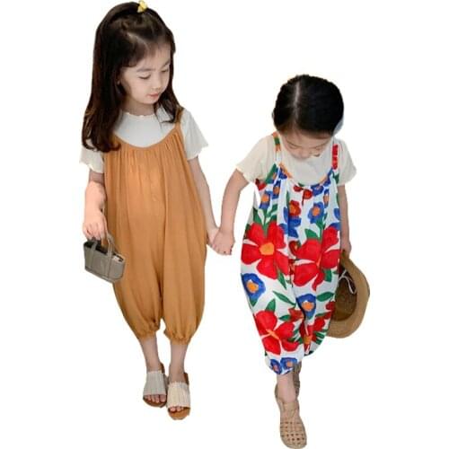 Print Overalls Age For 2 - 8 Years Baby Girls Casual Simple Cotton Beach Rompers 2021 New Summer Back To School Children Clothes