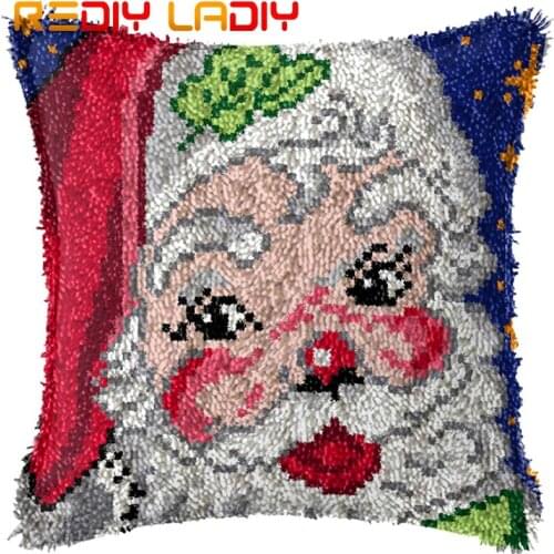 Latch Hook Cushion Santa Clause Pre-Printed Canvas Cushion Cover Acrylic Yarn Crochet Pillow Case Kits Hobby & Crafts Home Decor