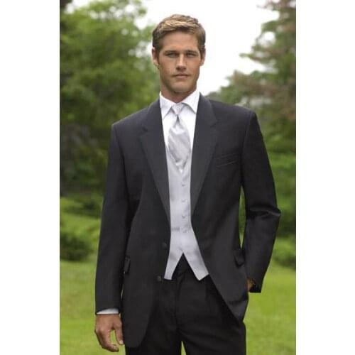 Top Selling 2018 New Jacket With Black Lapel Groom Tuxedos Groomsmen Best Man Suit Men Wedding Suits (Jacket+Pants+ Tie+vest)