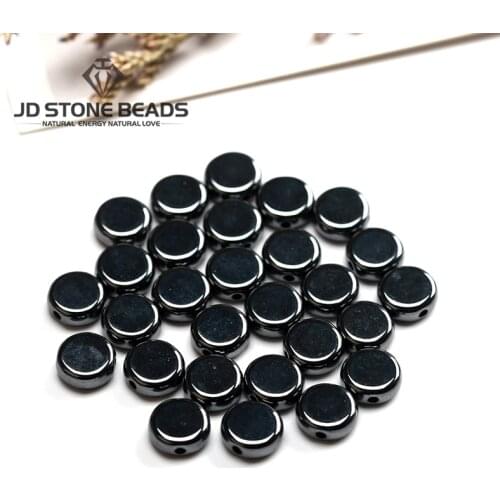 Hot sale Black Hematite Flat Round Shape Beads Size 4 6 8 10mm High Quality Gemstone Accessory For Jewelry Making