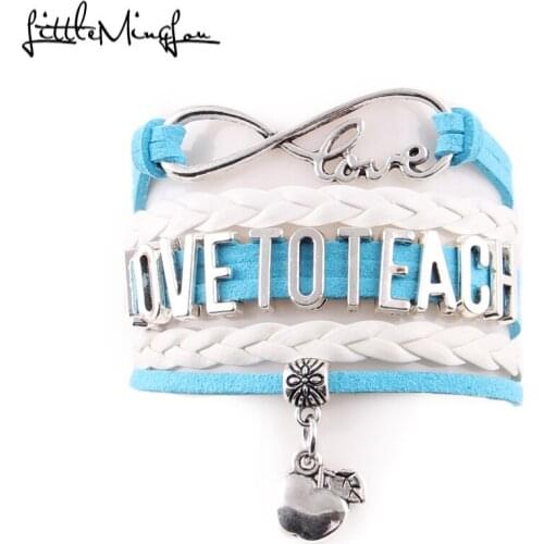 Little MingLou Infinity Love to teach Bracelet apple Charm leather wrap men bracelets & bangles for Women Jewelry teacher gift