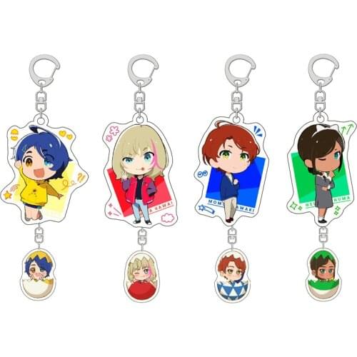 Man Keychain WONDER EGG PRIORITY Acrylic Womans Key Chain Anime Pendant Key Ring Cartoon Jewelry Ohto Ai Llaveros Kawai Rika