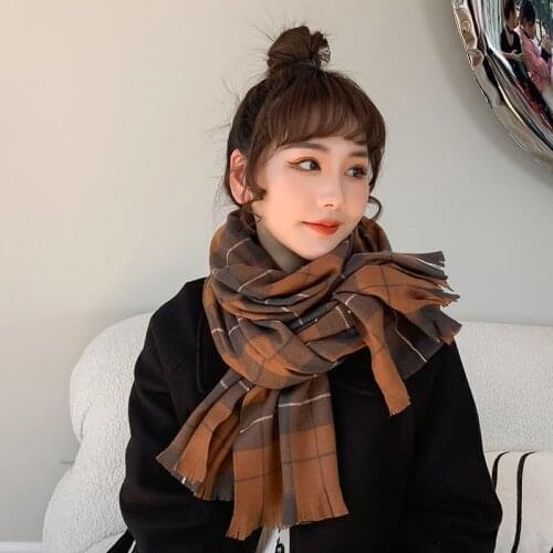 75*185cm Soft Cashmere Scarf Women Autumn Winter Plaid Shawls Wrap High Quality Warm Pashmina Unisex Long Scarves Femal Foulard