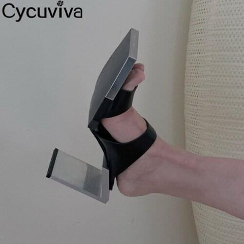 Genuine Leather Metal Heels Women Shoes Slip On Square Toe Mules Ladies Shoes Sexy New Designer Women Slippers Party Shoes Women