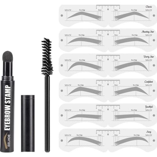 One Step Brow Stamp Shaping Kit Soft Sponge Head Long Lasting Natural Eyebrow Stamp With 6 Pairs Reusable Eyebrow Stencils Kit