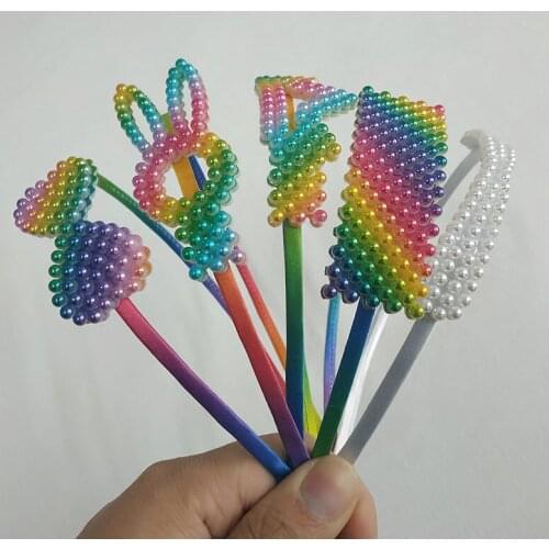 1PCS Cute Wild rainbow colored pearls Glitter Hairband Rainbow Kid Party Cartoon Headband Hair Accessories For Women Headwear