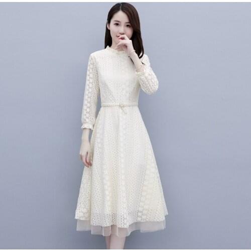 Dress Women 2021 Spring Plus Size Dress Elegant A-Line black O-Neck Ladies Lace Dress Vintage Dress