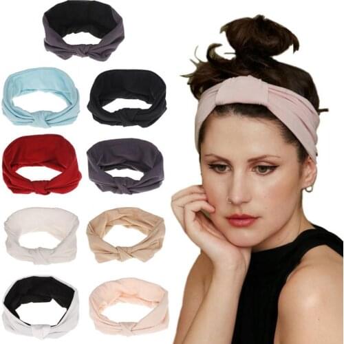 Headband for Women Solid Color Wide Turban Twist Knitted Cotton Hairband Spiral Girls Makeup Elastic Hair Bands Accessories