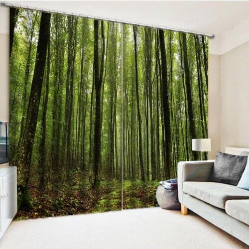 Popular modern minimalism green forest 3d print scenery curtains Thick shading soundproof windproof curtain