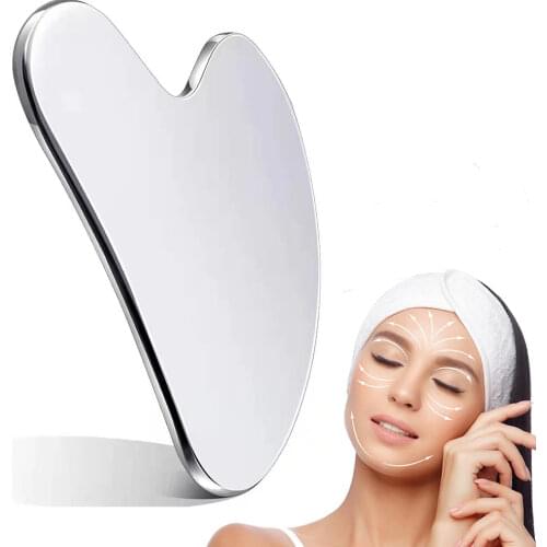 Stainless Steel Scraper Facial Massage Gua Sha Tool Face Lift Anti-Aging Skin Tightening Cooling Metal Contour Reduce Puffiness