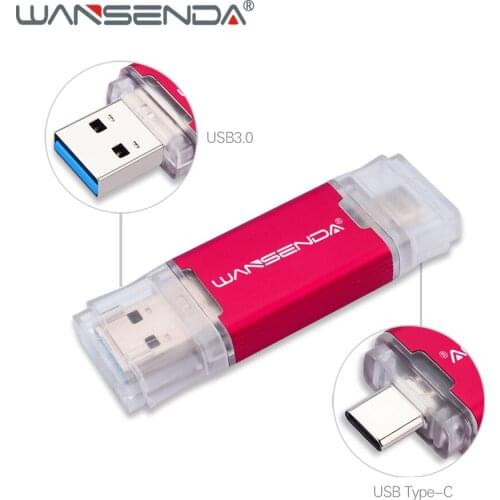 WANSENDA USB Flash Drive OTG 2 IN 1 USB3.0 & Type C Pen Drive 32GB 64GB 256GB 512GB USB Stick 3.0 128GB Pendrive Flash Drive