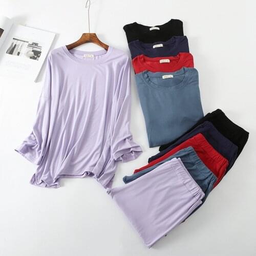 Japanese spring and autumn pajamas suit ladies modal loose and thin casual home wear two-piece summer trumpet sleeves sleepwear