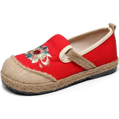 YourSeason Vintage Floral Embroider Flats Ladies Round Toe Handmade Women Cotton Linen Casual Shoes 2021 Spring Autumn
