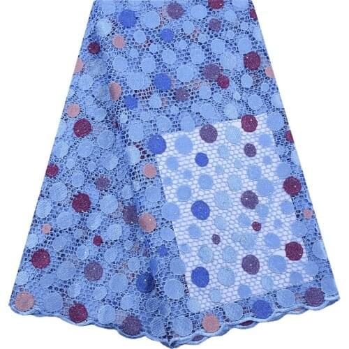 Zhenguiru Light Blue Guipure Cord Fabric High Quality Bright Diamond African Fabric Mesh Nigeria Fabric For Women Wedding A2006