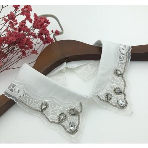 Women White Fake Collar Embroidery Detachable Solid Color Shirt False Collar Blouse Top Female Vestidos Neckwear Decorative