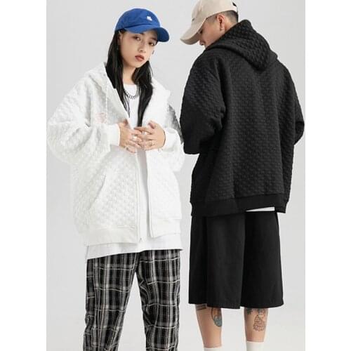 Y2k Women Waffle Hoodies Jacket Coat Harajuku Loose Streetwear Sweatshirt Autumn Zipper Hooded Hoodies Outwear Plus Size