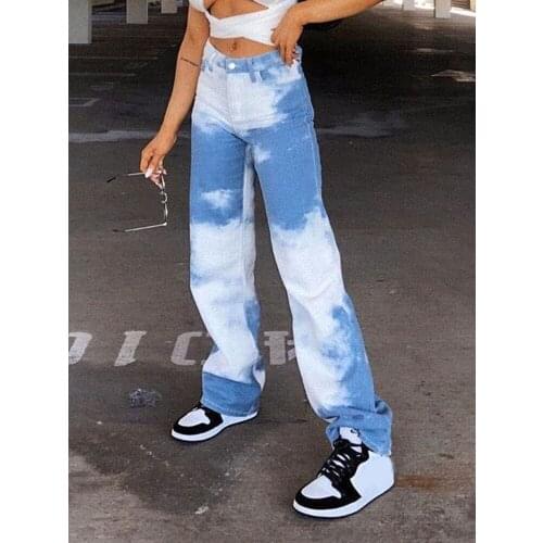 Female Tie Dye Printed High Rise Sweatpants Streetwear Casual Hip Hop Wide Leg Pants Fall Summer Legging Pants Long Pants