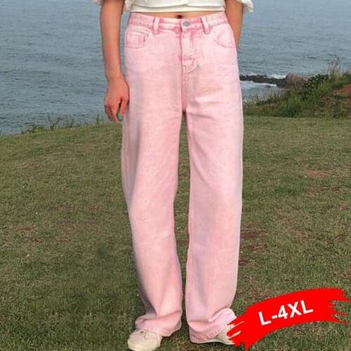 Plus Size Y2K Vintage Pink Wide Leg Straight Jeans 4XL Spring Women Harajuku High Waist Loose Oversized Denim Trousers E Girl