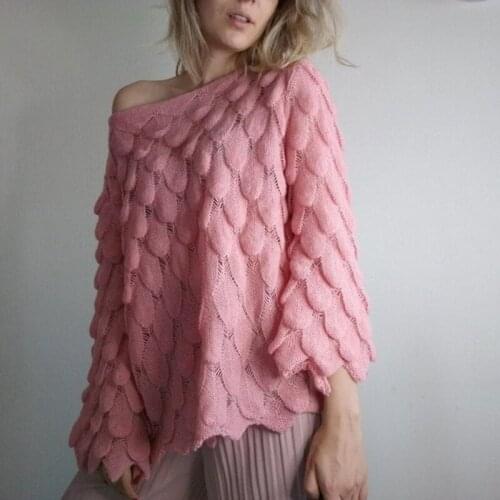 Women Knitwear Pullovers Winter Fashion Long Sleeve O-neck Casual Loose Sweaters Feather knit sweater off-the-shoulder sweater