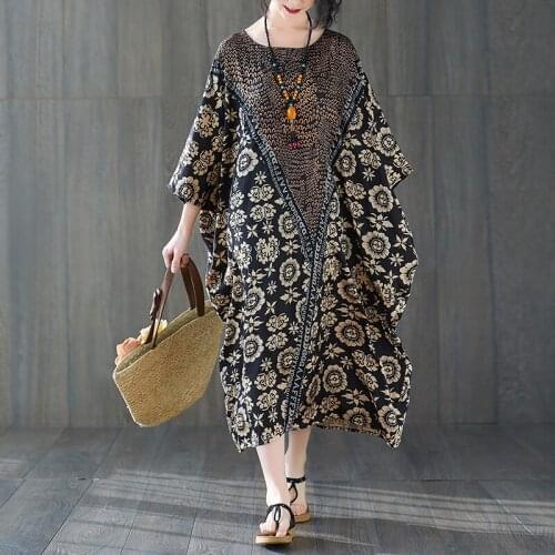 2020 High Quality Summer Vintage Floral Print Dresses Women Plus Size Silk Satin Dress Female Batwing Long Dress XL-7XL