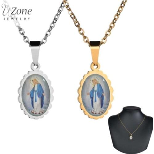 UZone Virgin Irregular Jesus Pendant Necklace For Women Oval Glass Dome Catholic Religious Chain Necklace Jewelry