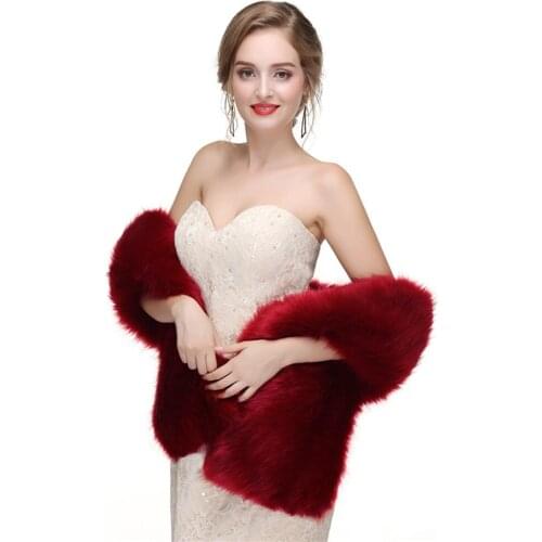 Faux Fur Winter Warm Women Shawl Thermal Thicken Wedding Bridal Wrap Burgundy Outdoor Cape Daily Lady Wrap for Evening Party