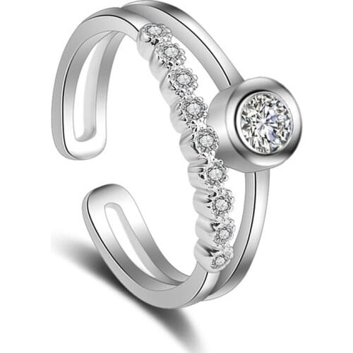 100% 925 sterling silver fashion shiny crystal adjustable size finger rings for women jewelry wholesale anniversary gift