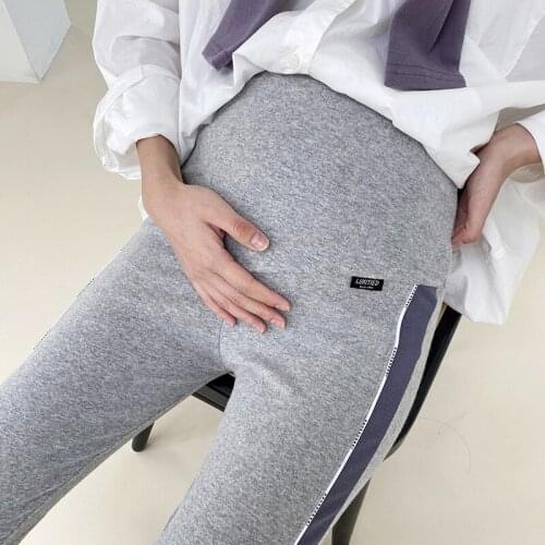 2020 Maternity Clothes Autumn Side Wide Line Cotton Stretch Comfortable Breathable Adjustment Belly Pregnant Women Leggings