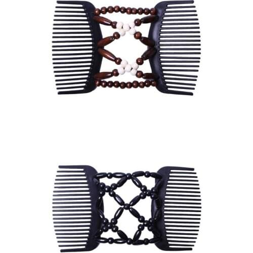 2x Stretch Butterfly Hairpin Bow Wood Bead Hair Head Comb Cuff Double Clip