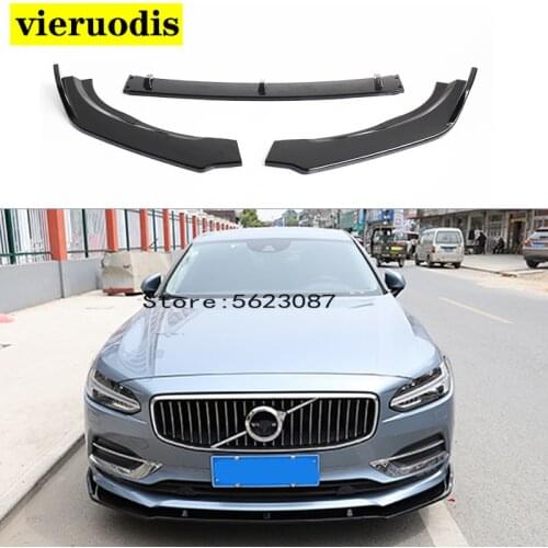 3Pcs Car Styling High Quality PP Material Front Spoiler Anterior Front lip Bumper Protector For Volvo S90 2016 2017 2018 2019