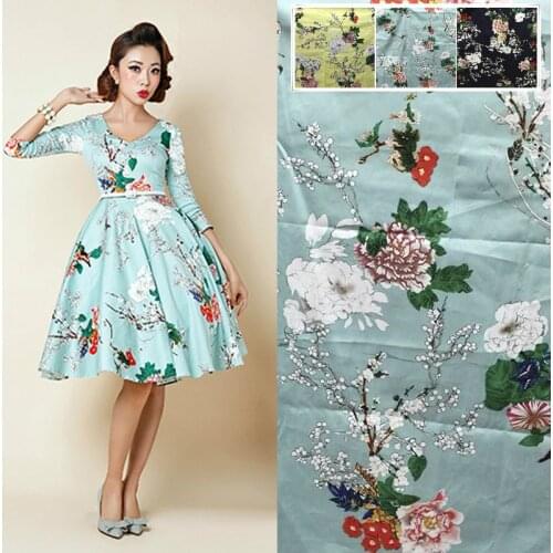 Natural Organic Cotton Satin Plum Blossom Printed Fabric Parent-child Clothing Shirt Children Fabrics Cloth Per Meter for Dress