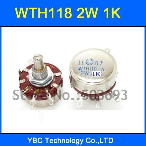 Free Shipping 10pcs/lot WTH118 1A 2W 1K Rotary Taper Potentiometer WTH118-1A