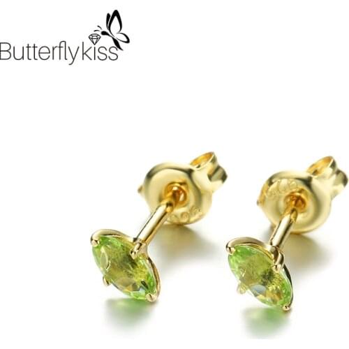 BK Peridot Stud Earrings For Women 925 Sterling Silver Green Gem Simple Fashion Vintage Geometric Anniversary Party Fine Jewelry