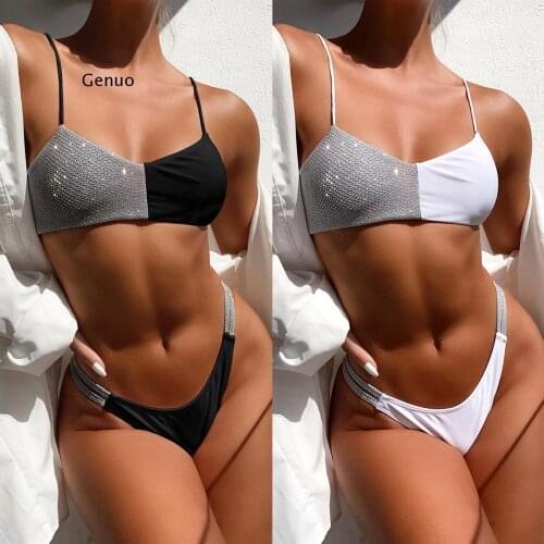 Shiny Swimwear Bikini Womens Swimsuits Push Up Biquini High Waist Bikinis High Cut Bathing Suits 2021 New Patchwork