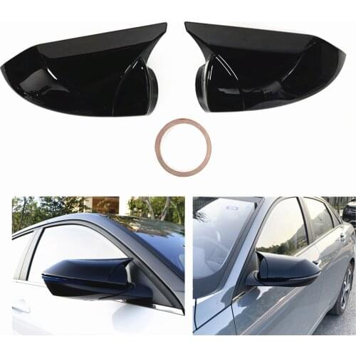 Rear View Mirror Covers For Hyundai Elantra 2021-2022 Glossy Black Add On Car Exterior Door Window Wing Side Rear View Cap Trim