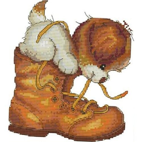 Boots and Dog Cross Stitch Kits Dimensions 11CT Counted for Kids Children