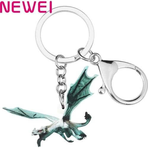 NEWEI Acrylic Green Flying Dinosaur Dragon Keychains Big Keyring Cute Animal Jewelry For Women Kids Men Retro Gifts Accessories