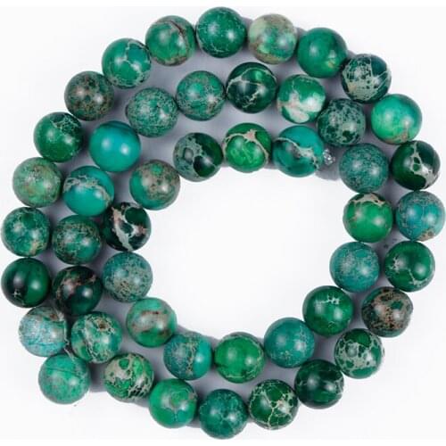 Natural Stone Beads Imitate Crack Green Emperor Round Loose Beads for Making DIY Bracelet Earrings Accessories 4/6/8/10/12mm