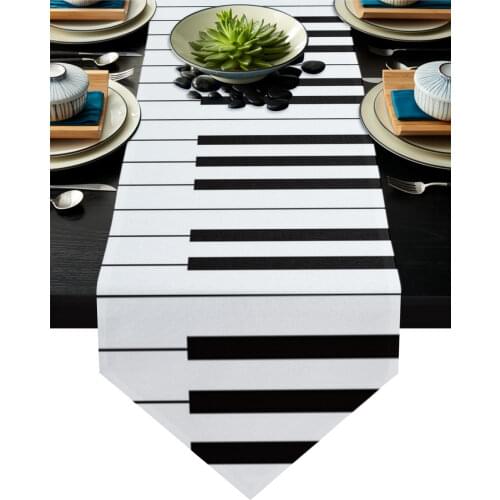 Piano Black And White Keyboard Music Table Runner Country Wedding Decor Tablecloth Placemat Dinning Table Art Table Runners