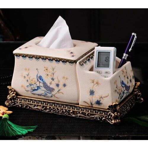 European Ornament luxury home paper box creative ceramics American garden multifunctional towel box remote control Ornament