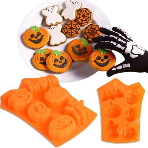 Halloween Pumpkin Ghost Theme Cookie Cutter Plunger Silicone DIY Mold Pumpkin Bat Skull Ghost Shape Kitchen Cake Baking Tools
