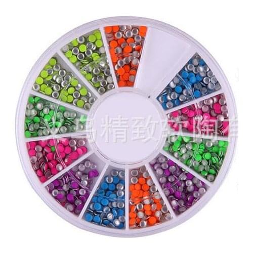 Hot ! 1 Box 3D Mixed 6 Fluorescent Candy Colors Round Metallic Rivet Studs Shape Rhinestones for Nail Art Decorations